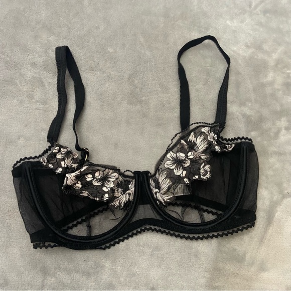 New! Myla London Warren Mews Black Mesh Embroidered Underwire Bra 4422 - Picture 3 of 9